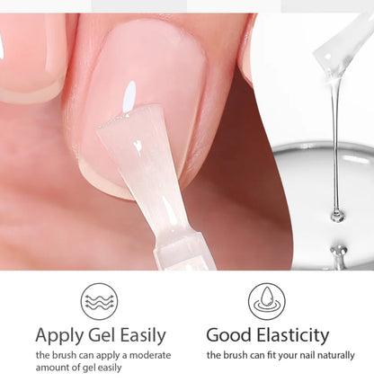 Nail gel application with a brush, showing ease of use and elasticity.