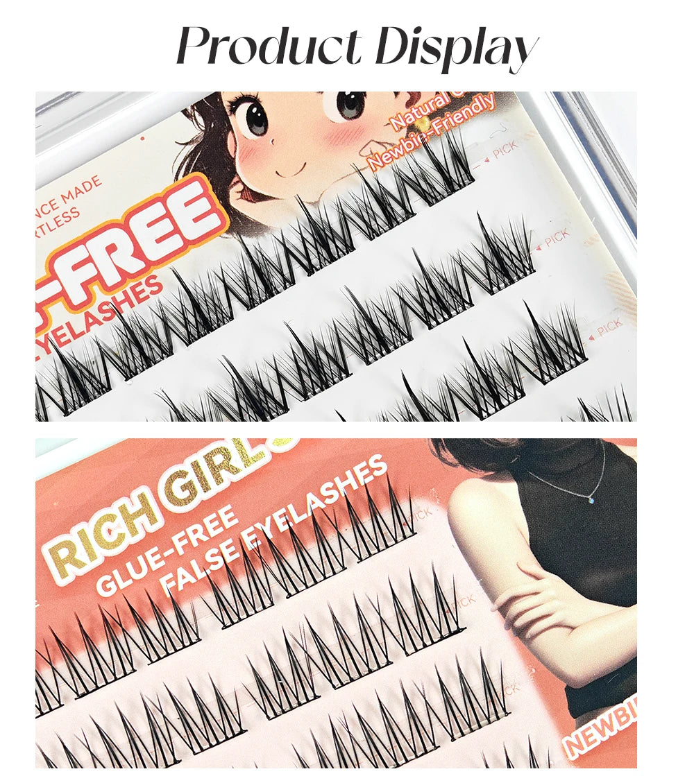 Yelix Self Adhesive Korean Manga Style Cluster Lashes 10 Row Natural Soft
