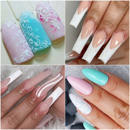 12 Grid White Sugar Iridescent Nail Glitter Flakes Set