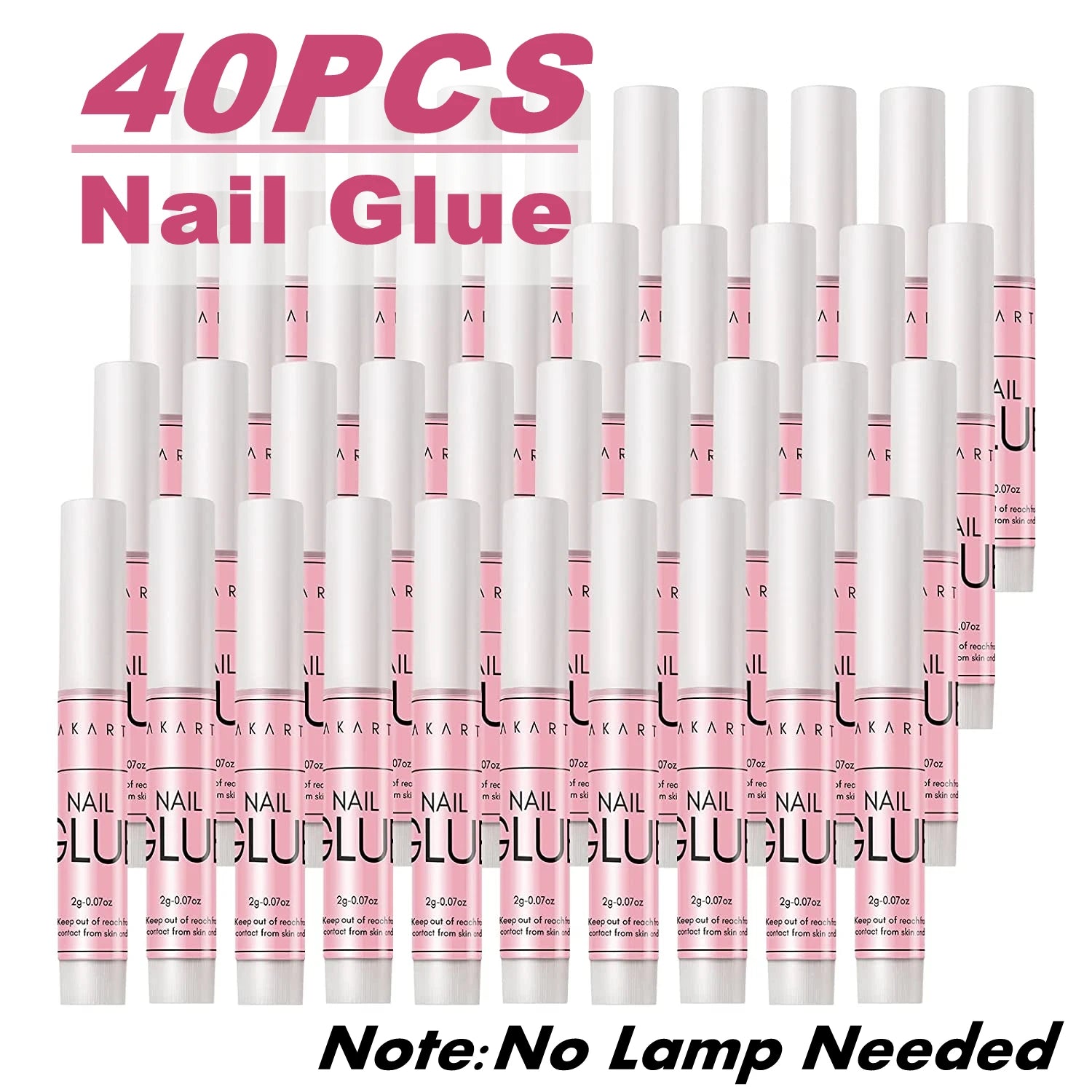 40-pack of nail glue with pink and white packaging on a white background
