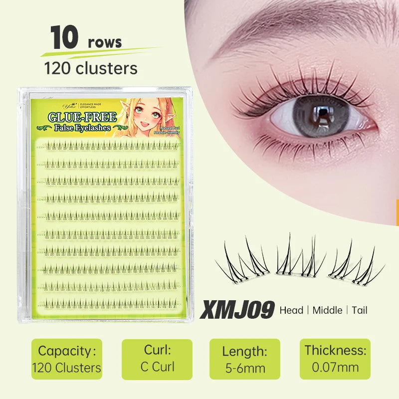 Yelix Self Adhesive Korean Manga Style Cluster Lashes 10 Row Natural Soft