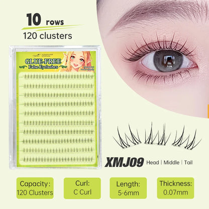 Yelix Self Adhesive Korean Manga Style Cluster Lashes 10 Row Natural Soft