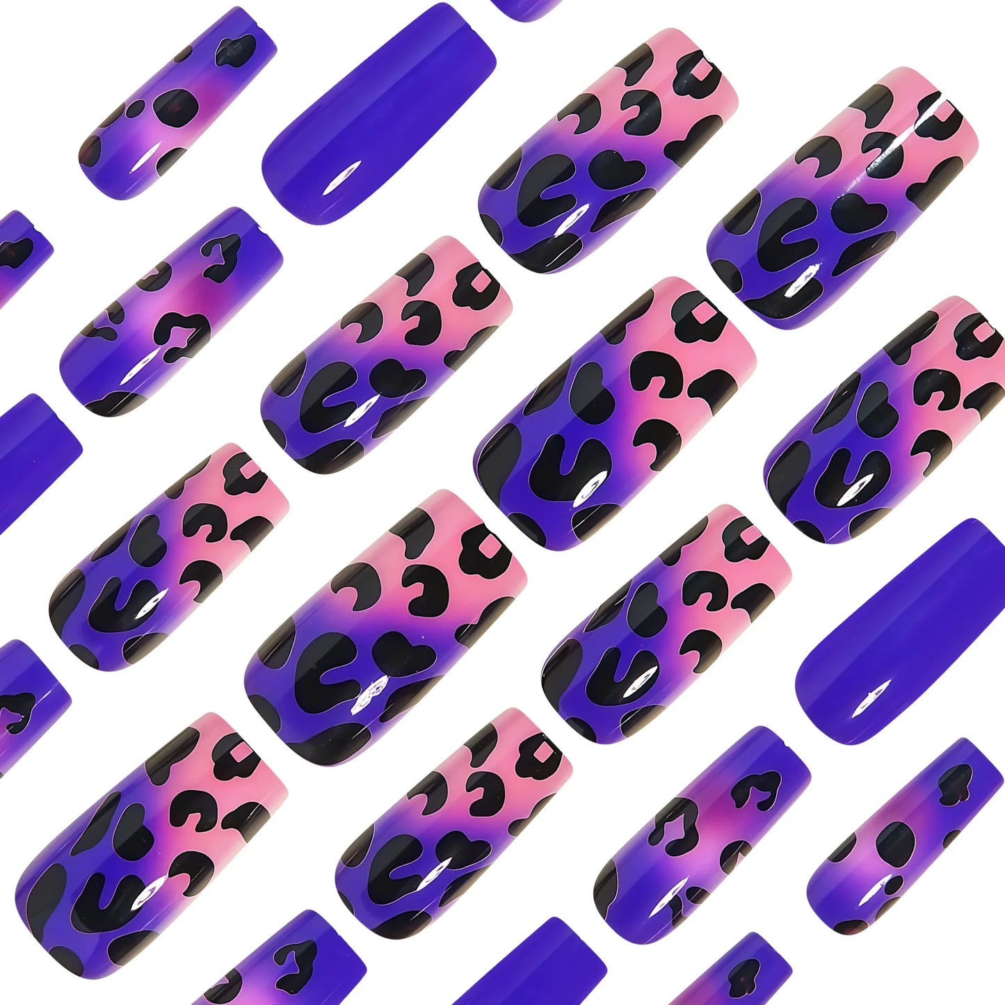 Medium Gradient Multicolor Leopard Print Press On Nails Square Almond Tips