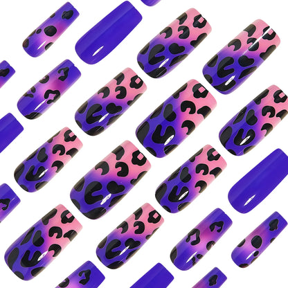 Medium Gradient Multicolor Leopard Print Press On Nails Square Almond Tips