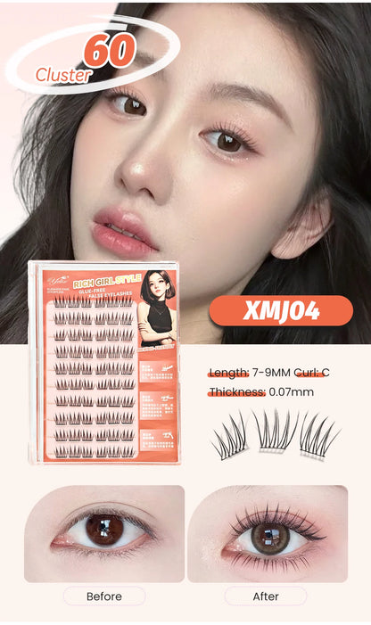 Yelix Self Adhesive Korean Manga Style Cluster Lashes 10 Row Natural Soft