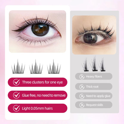 Yelix Self Adhesive Korean Manga Style Cluster Lashes 10 Row Natural Soft