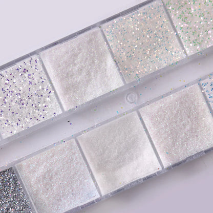 12 Grid White Sugar Iridescent Nail Glitter Flakes Set