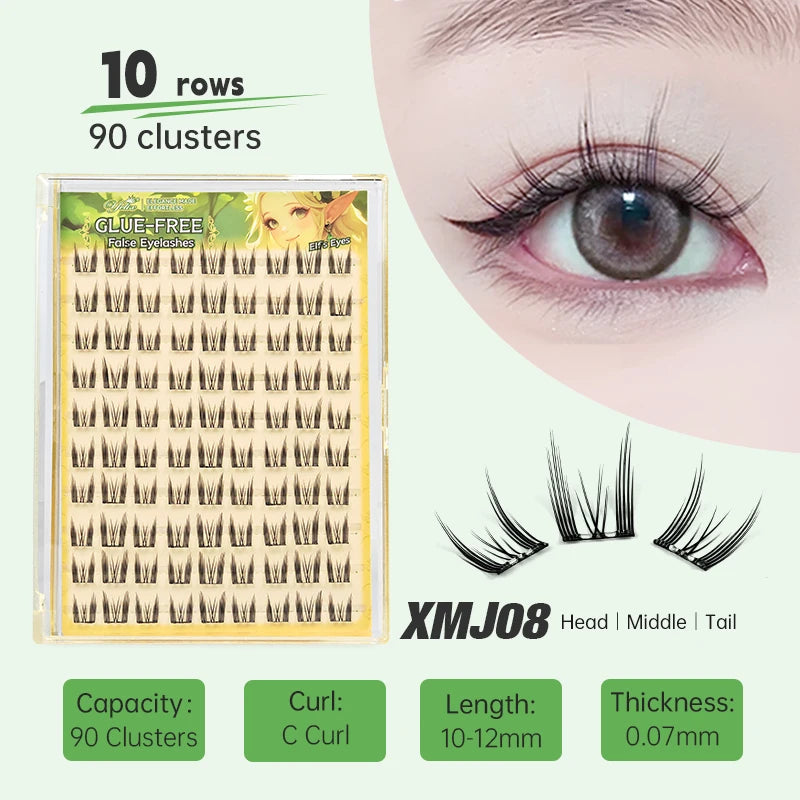 Yelix Self Adhesive Korean Manga Style Cluster Lashes 10 Row Natural Soft