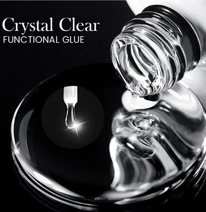 Crystal clear functional glue being applied with a dropper on a reflective surface.