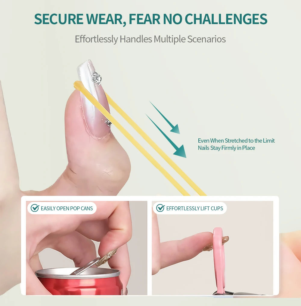 Product being used to open a can and lift a clip with text about secure wear and handling multiple scenarios.