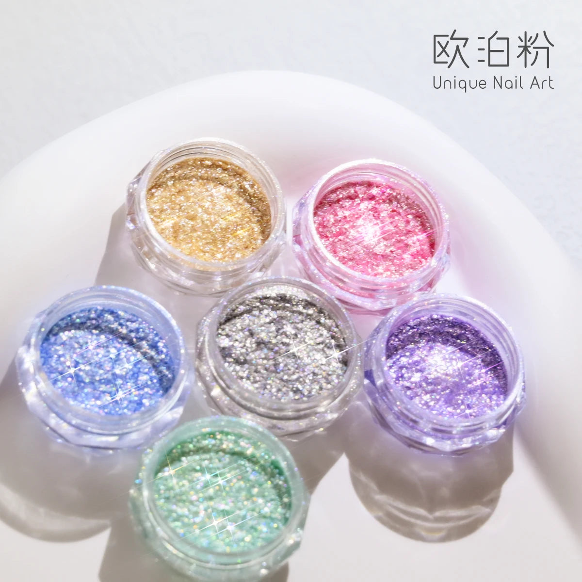 6 Color Opal Neon Iridescent Mirror Nail Glitter Powder Set