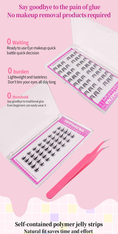 Self Adhesive Lash Cluster Set Korean Manga Style Natural Wispy Individual Eyelashes