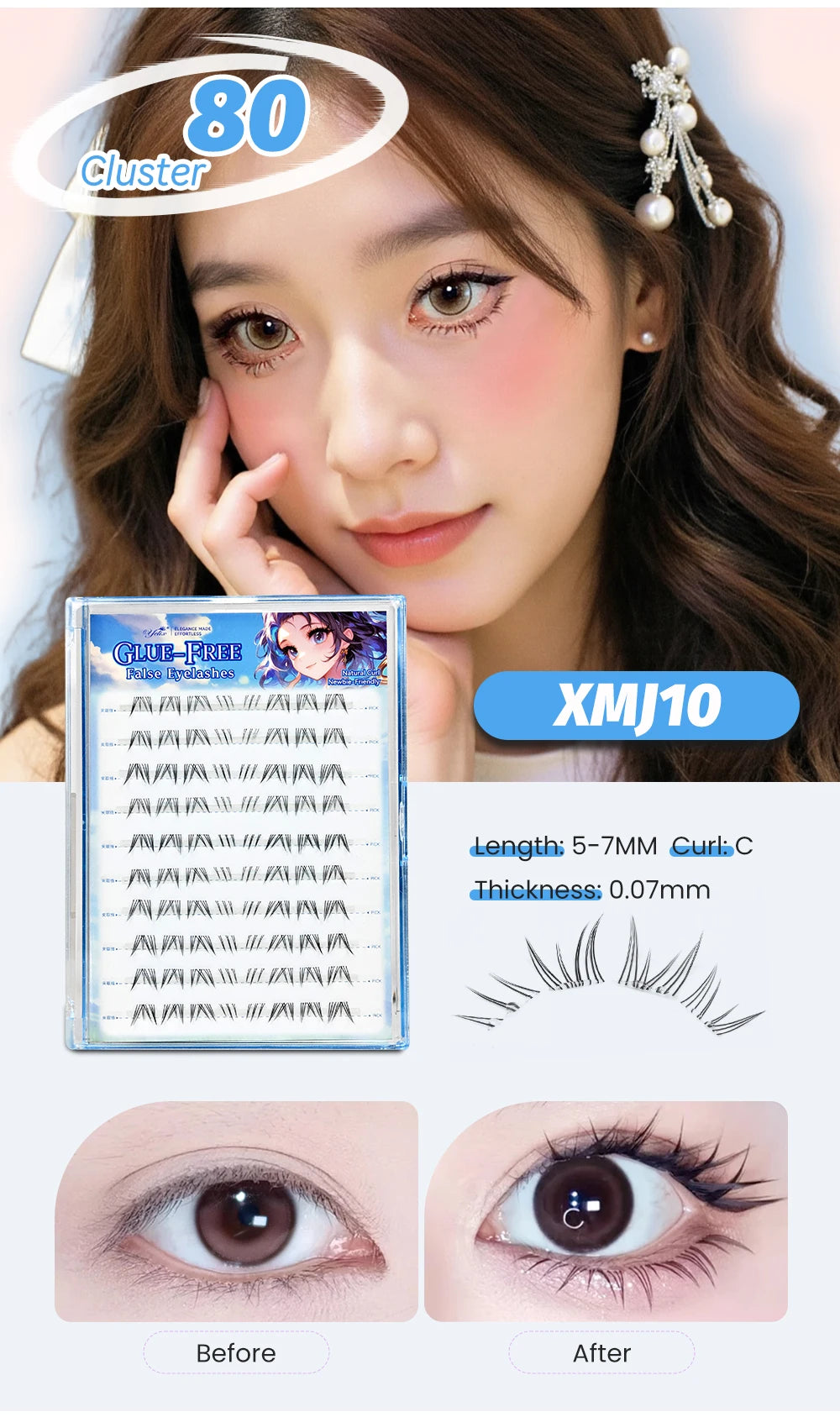 Yelix Self Adhesive Korean Manga Style Cluster Lashes 10 Row Natural Soft