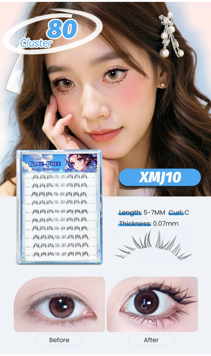 Yelix Self Adhesive Korean Manga Style Cluster Lashes 10 Row Natural Soft