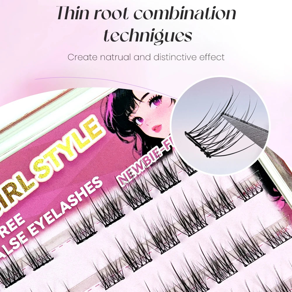 Yelix Self Adhesive Korean Manga Style Cluster Lashes 10 Row Natural Soft