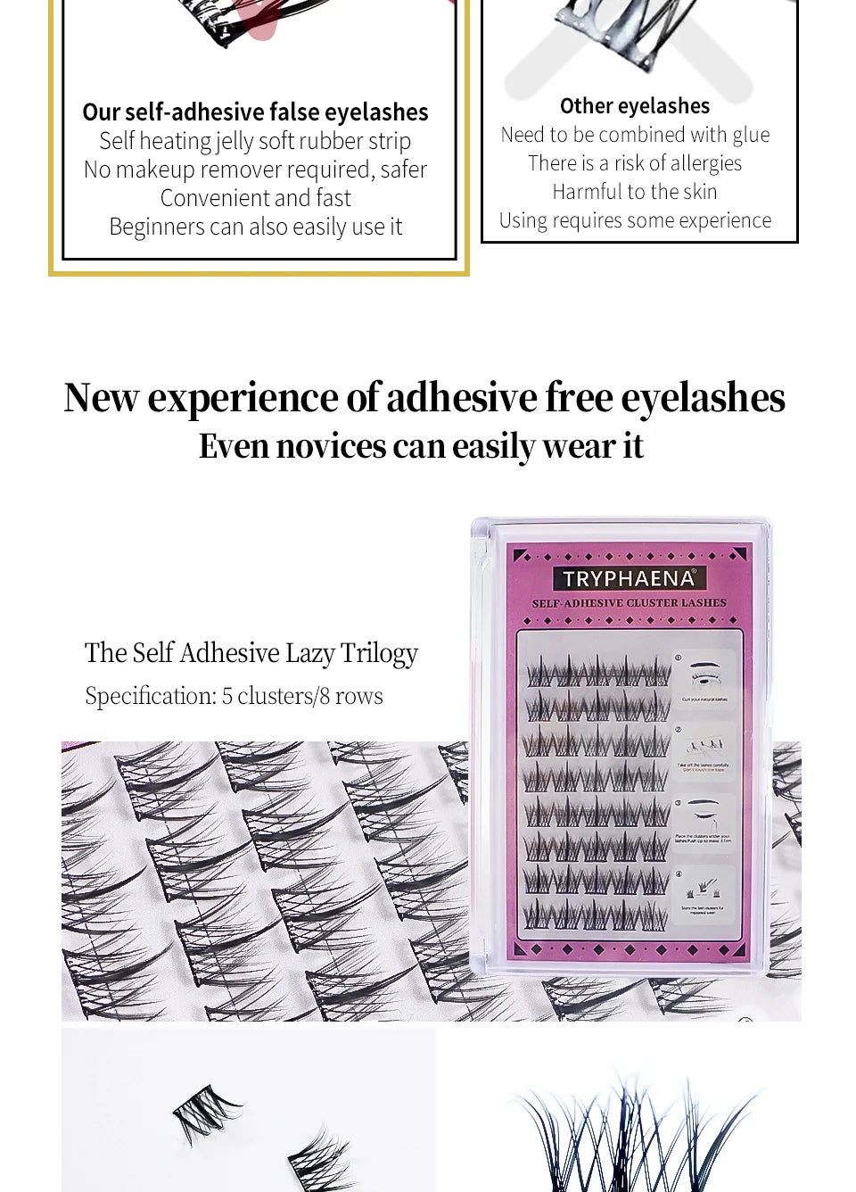 Self Adhesive Lash Cluster Set Korean Manga Style Natural Wispy Individual Eyelashes