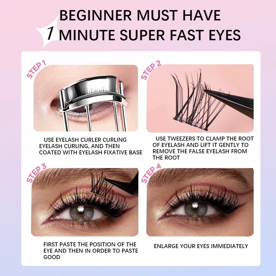 Self Adhesive No Glue Reusable Cluster False Eyelashes Natural Soft Lashes