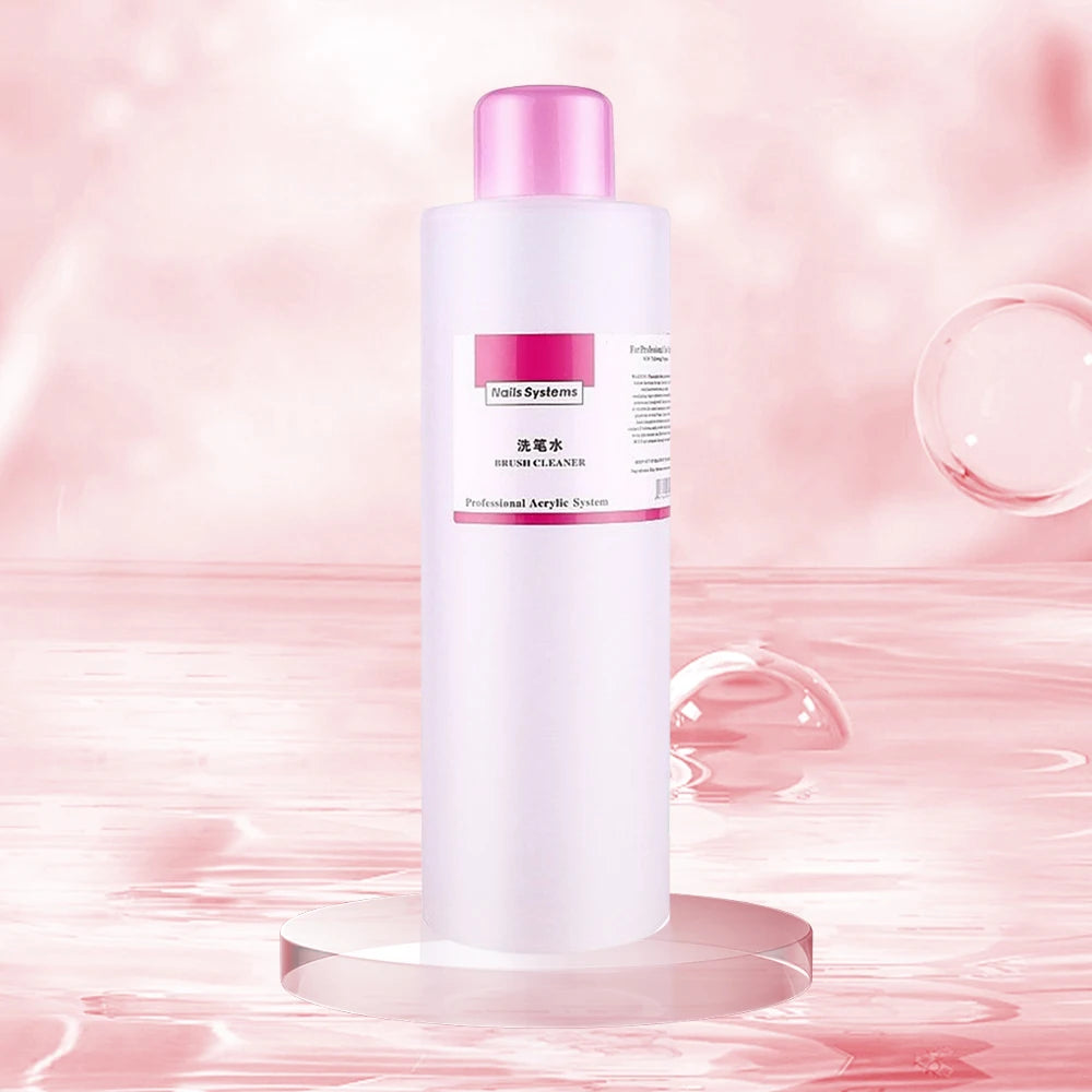 Cosmetic bottle with pink cap on a pink water droplet background