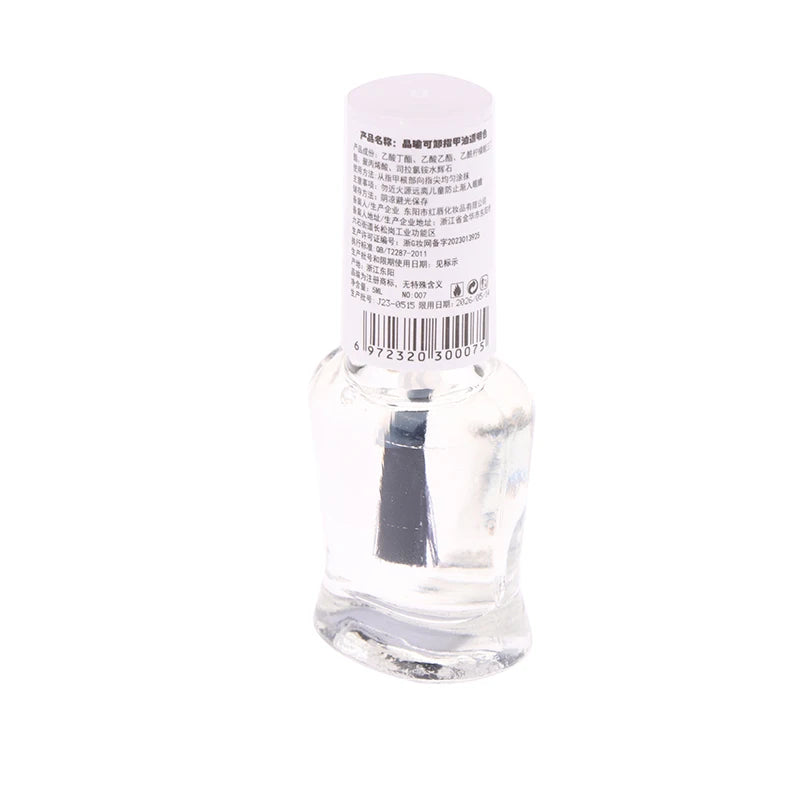 Small clear bottle with a white label on a white background