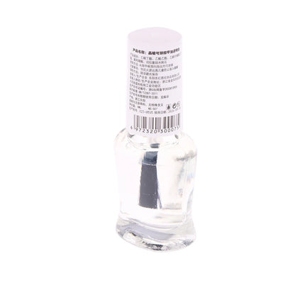 Small clear bottle with a white label on a white background
