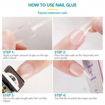 Step-by-step guide on how to use nail glue for expressing extension nails.