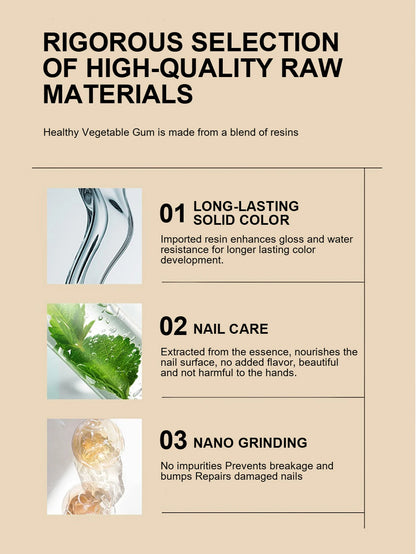 Product description card with images and text about high-quality raw materials used in Healthy Vegetable Gum.