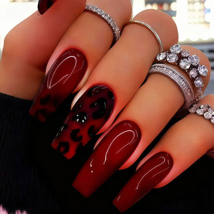 Medium Gradient Multicolor Leopard Print Press On Nails Square Almond Tips