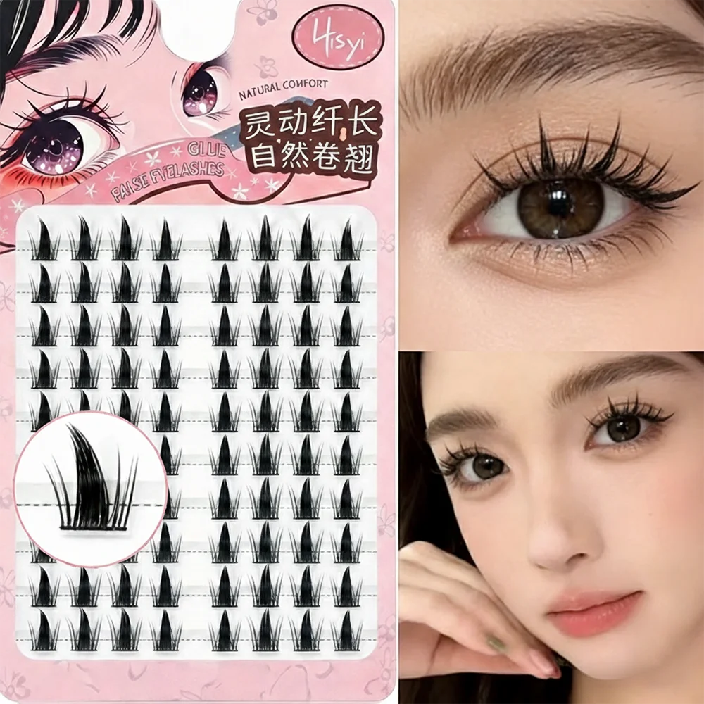 HISYI Self Adhesive Manga Style Cluster Lashes 10 Row Box Natural Look