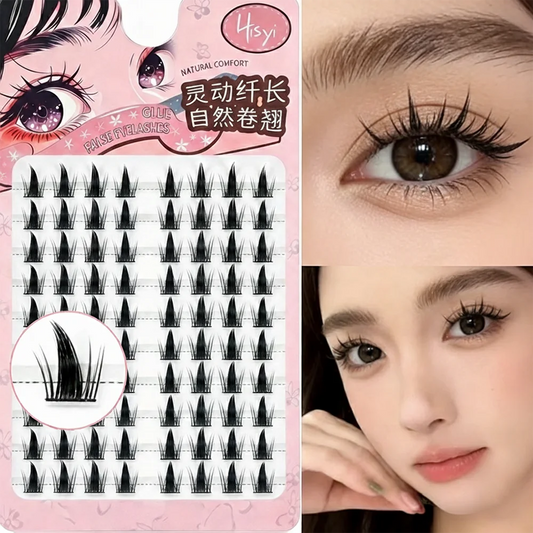 HISYI Self Adhesive Manga Style Cluster Lashes 10 Row Box Natural Look