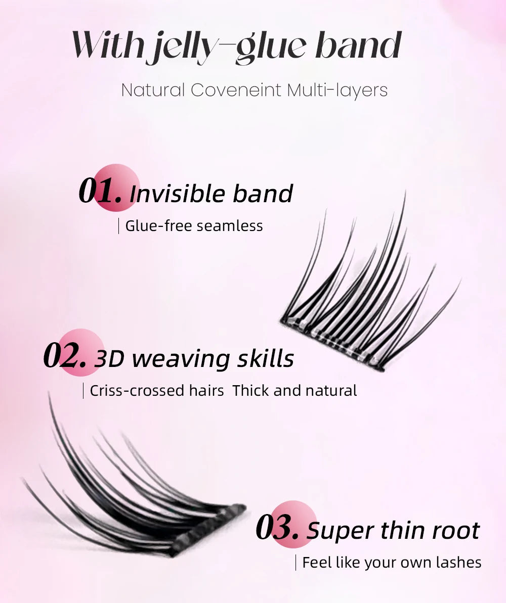 Yelix Self Adhesive Korean Manga Style Cluster Lashes 10 Row Natural Soft