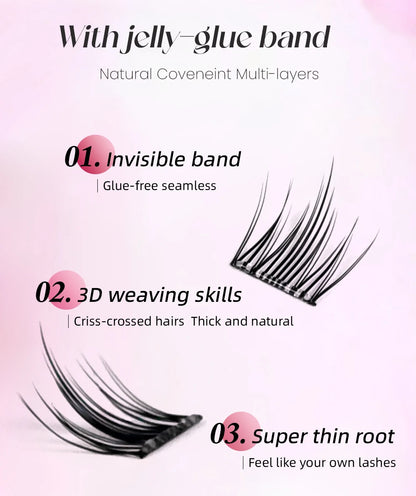 Yelix Self Adhesive Korean Manga Style Cluster Lashes 10 Row Natural Soft