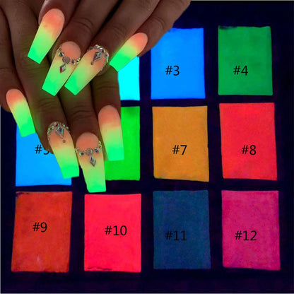 50g Neon Glow in the Dark Nail Glitter Powder Set 12 Colors