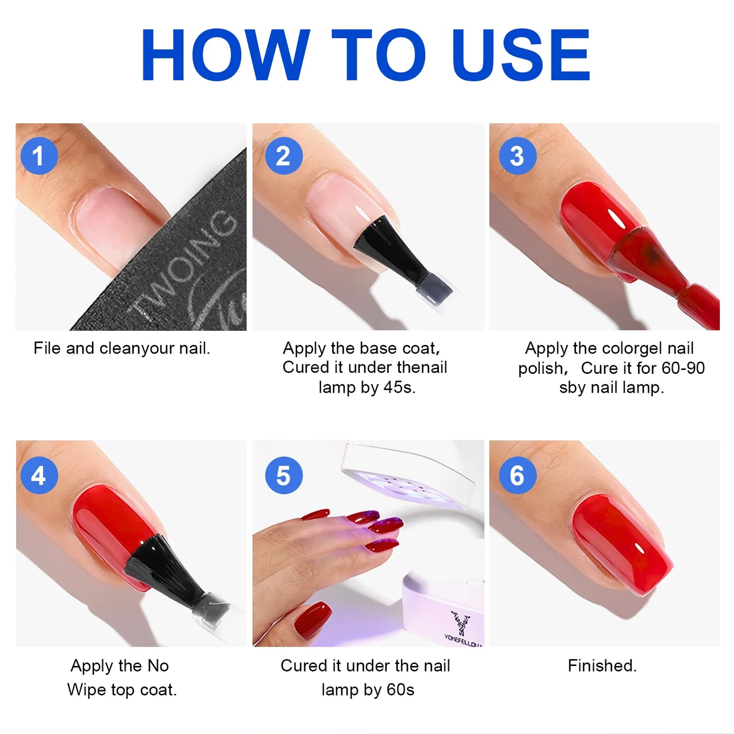 Step-by-step guide on how to use nail polish with images and text.