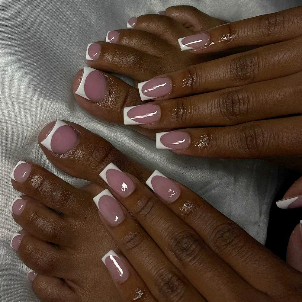 60 Piece Short French Tip Press On Toenails Multicolor Set