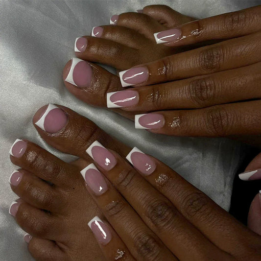 60 Piece Short French Tip Press On Toenails Multicolor Set