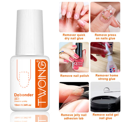 TwoInQ debonder bottle with usage instructions on a white background