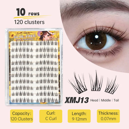 Yelix Self Adhesive Korean Manga Style Cluster Lashes 10 Row Natural Soft