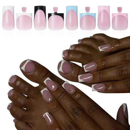 60 Piece Short French Tip Press On Toenails Multicolor Set