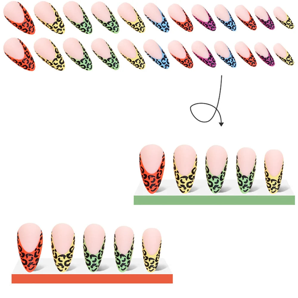 Medium Gradient Multicolor Leopard Print Press On Nails Square Almond Tips
