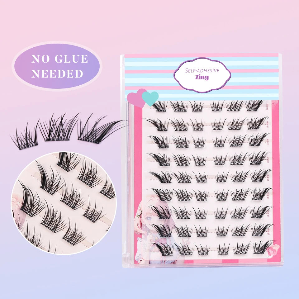 Self Adhesive No Glue Reusable Cluster False Eyelashes Natural Soft Lashes