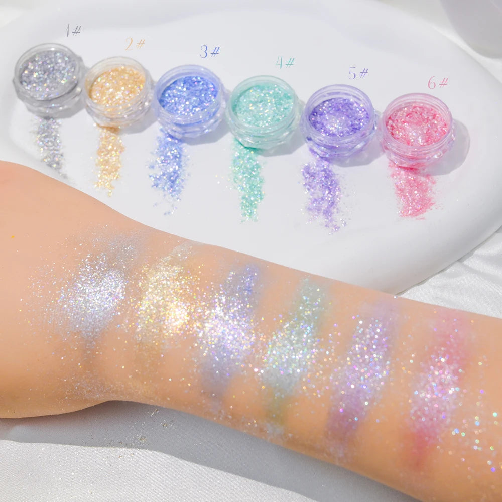 6 Color Opal Neon Iridescent Mirror Nail Glitter Powder Set