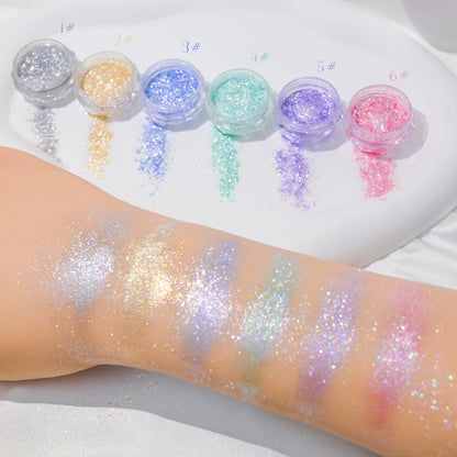 6 Color Opal Neon Iridescent Mirror Nail Glitter Powder Set