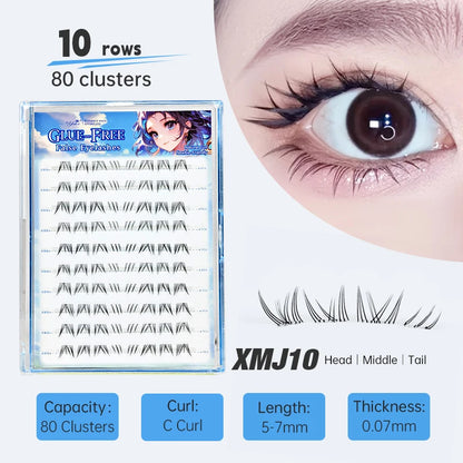 Yelix Self Adhesive Korean Manga Style Cluster Lashes 10 Row Natural Soft
