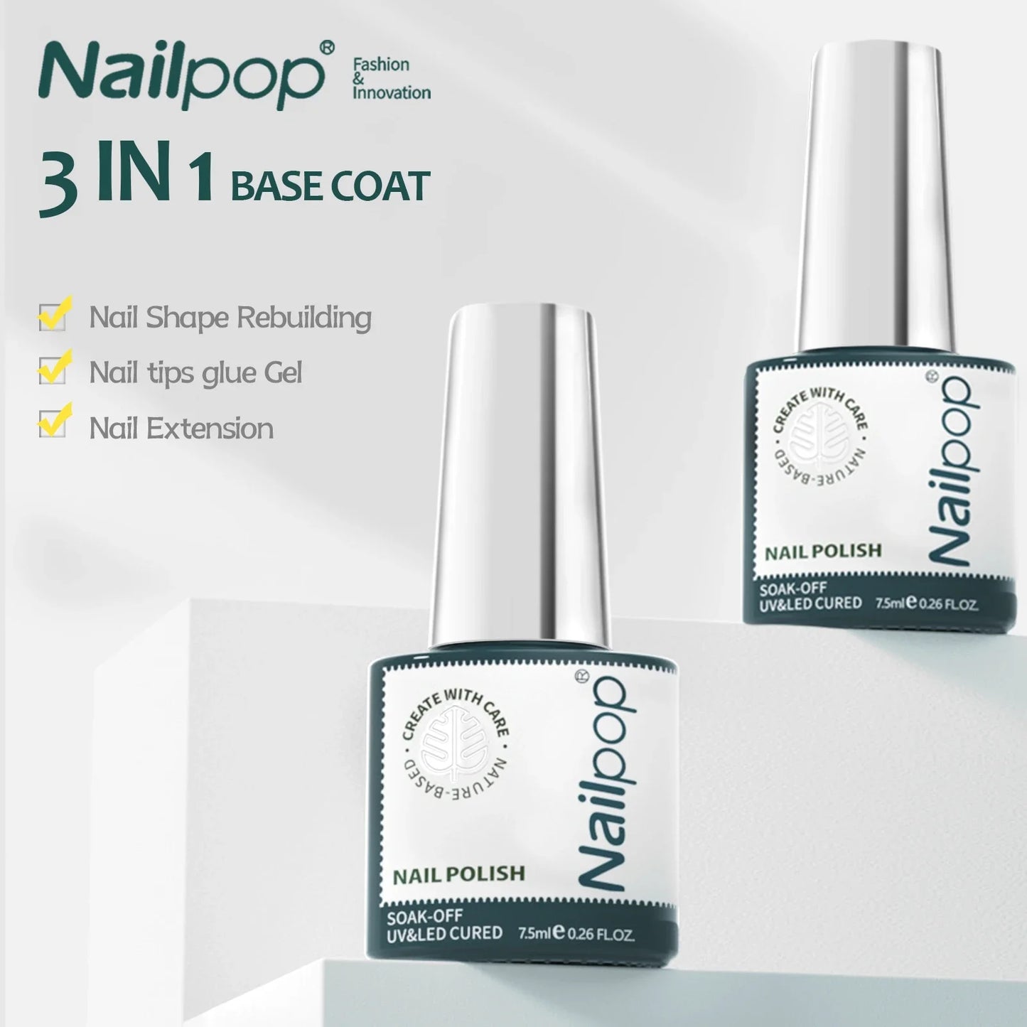 Nailpop nail polish bottles with text on a white background
