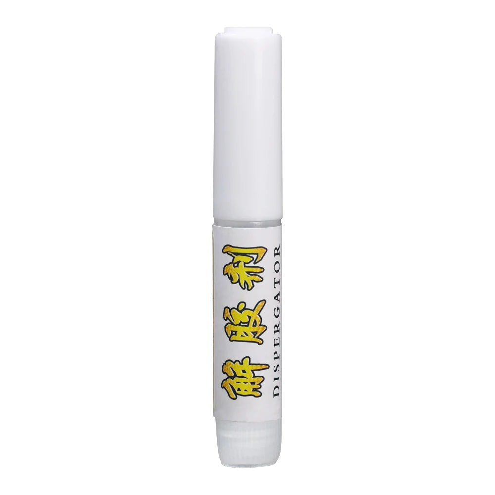 White cylindrical container with yellow text on a white background