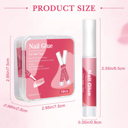 Nail glue packaging with dimensions on a pink background
