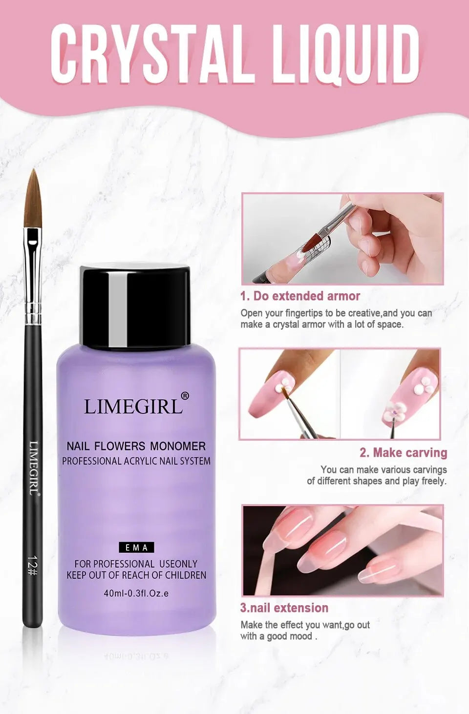 Acrylic Nail Powder and Liquid Monomer Manicure Kit for Nail Art