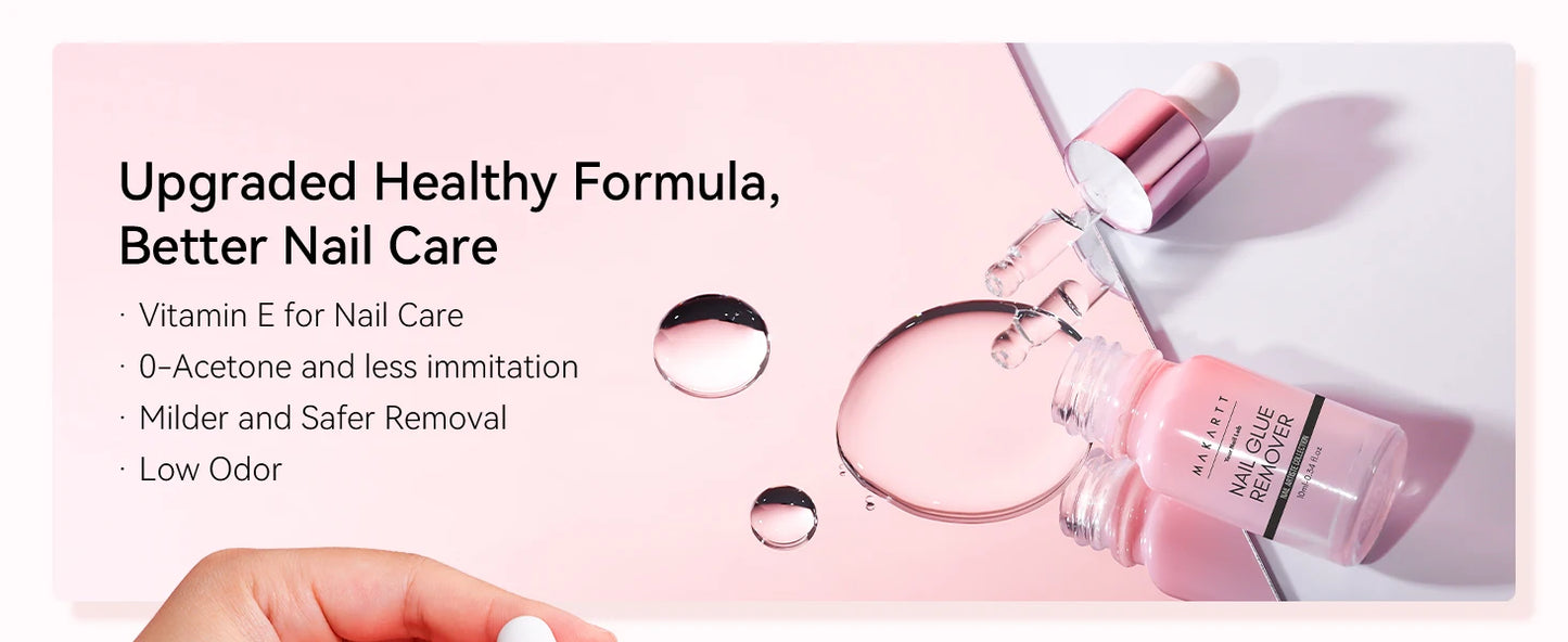 Pink nail care product with text on a pink background
