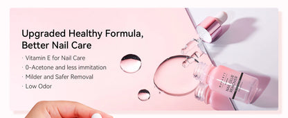 Pink nail care product with text on a pink background
