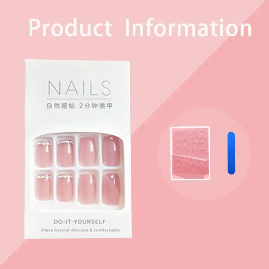 Nail art packaging with pink nails on a pink background